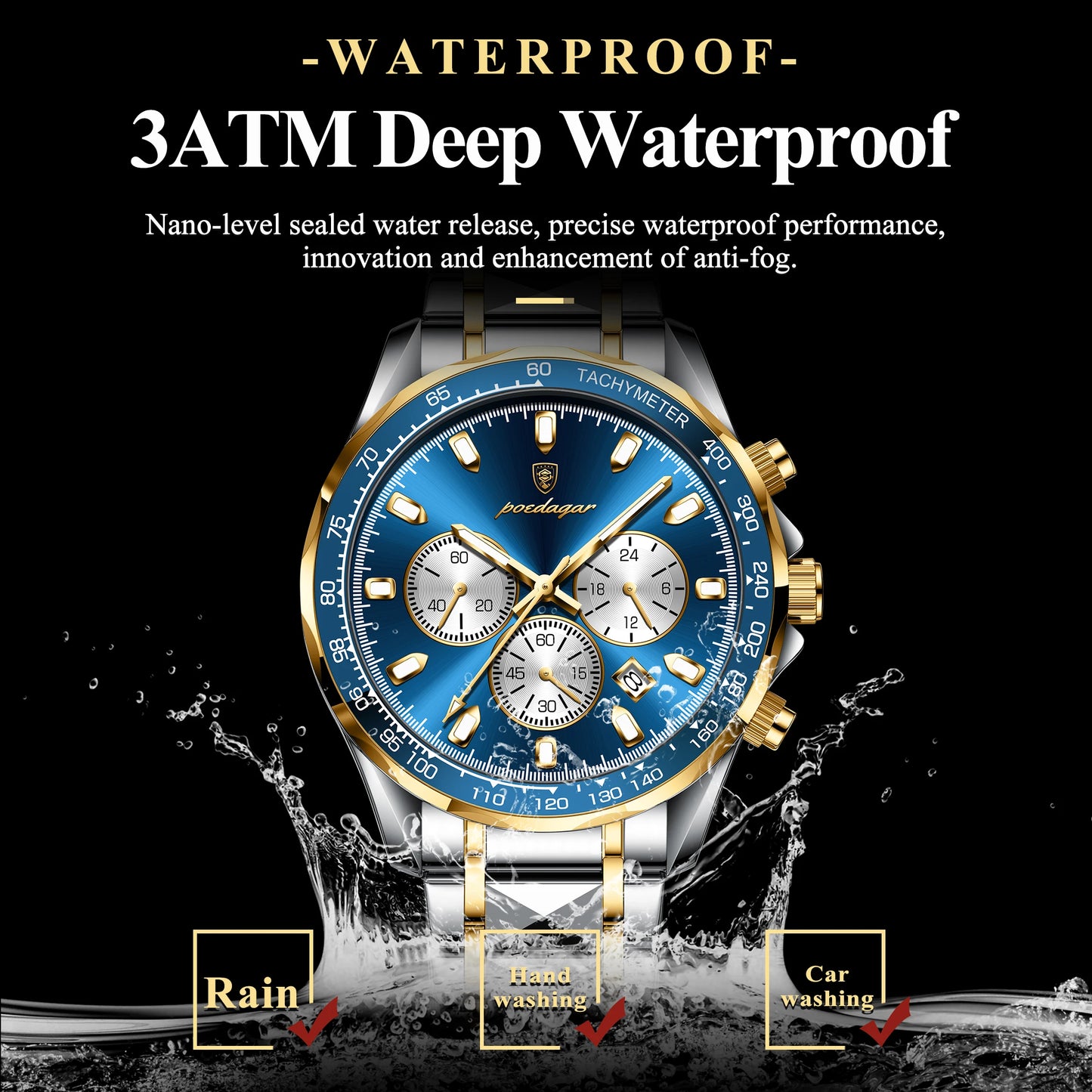 POEDAGAR Top Luxury Men Watch Chronograph Waterproof Luminous Date Man Watch Stainless Steel Sports Fashion Quartz Men's Watches