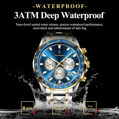 POEDAGAR Top Luxury Men Watch Chronograph Waterproof Luminous Date Man Watch Stainless Steel Sports Fashion Quartz Men's Watches