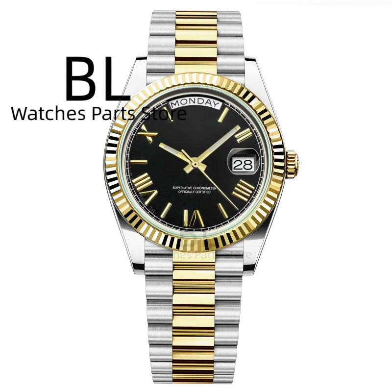 BLIGER 36mm39mm Silver Gold Luxury Enamel Dial Men's Watches Miyota8285 Week Date Function Waterproof Sapphire Glass Reloj Hombr