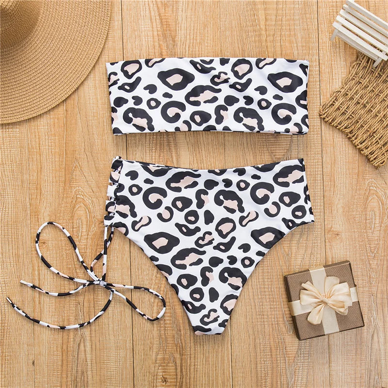White push up swimsuit 2023 Summer beach sexy bikini set High Waist solid swimming suit for women swimwear Bandeau bathing suit