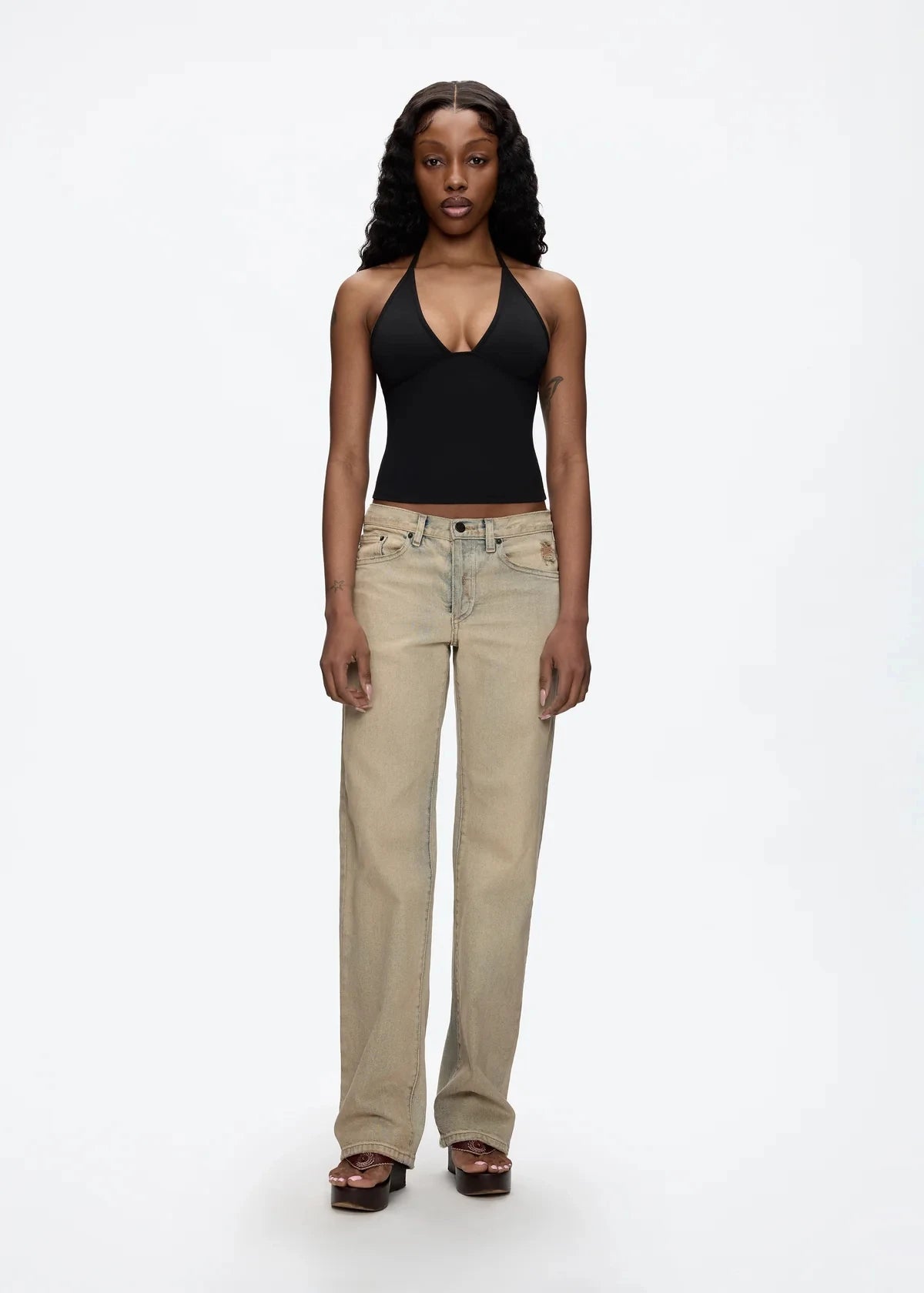 Tank triangle cup halter V-neck backless crop top Hayley's same style strappy top low-cut backless top