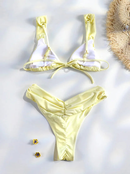 Sexy Folds Bikini Set Solid Micro Bikinis Women Swimsuit Female Triangle Swimwear Beach Wear Bathing Suit