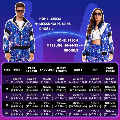 Women's Men's Costume 80s 90s Suit Party Accessories Disco Jacket Trousers  Outfit Women's Men's Costume Tracksuit for Carnival