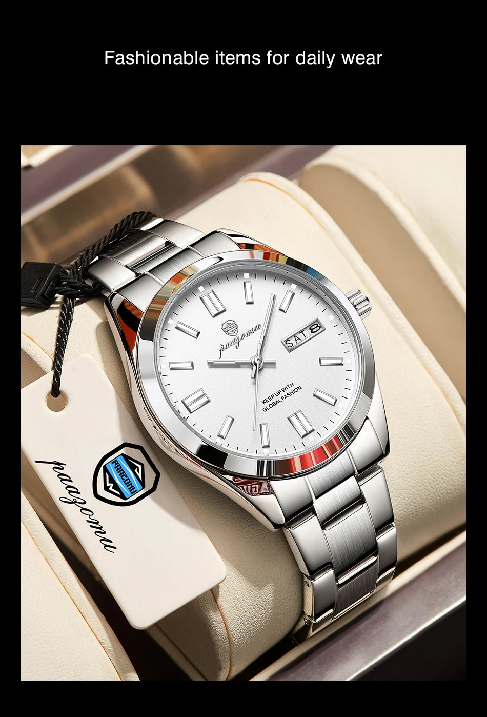 PAAZOMU Man Fashion Wristwatch Business Stainless Steel Band Quartz Men Watch Waterproof Luminous Date Square Men's Watches