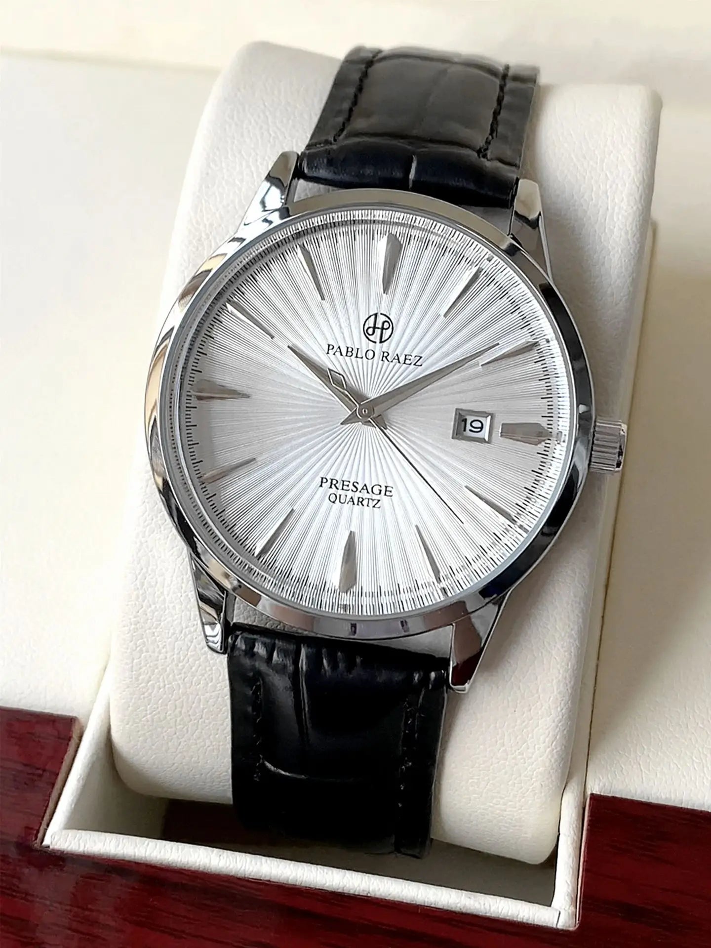 Top Brand Men's Watch Simple Business Waterproof Calendar Leather Strap Male Fashion Quartz Watches Gift: Box, Spare Battery