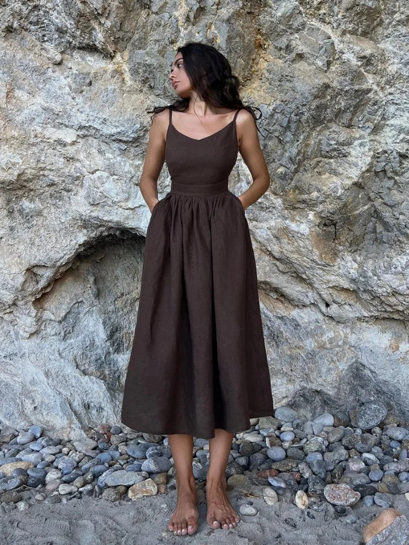 TARUXY Sexy Backless Beach Dress For Women V Neck Splice Folds Long Dresses Womens Party Elegant Bandage Maxi Sundress Female