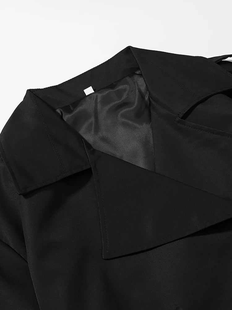 Solid Lapel Lace Up Jacket Elegant Chic Full Sleeve Button Loose Long Coat For Women Office Lady Daily Commute Overcoat 2026 New