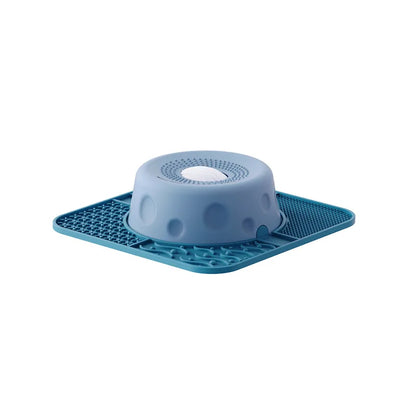 New Double-bowl Pet Licks-and-eats Bowls with Fun Rollers At The Bottom and Suction Cups. for Dogs and Cats. Licking Pads.