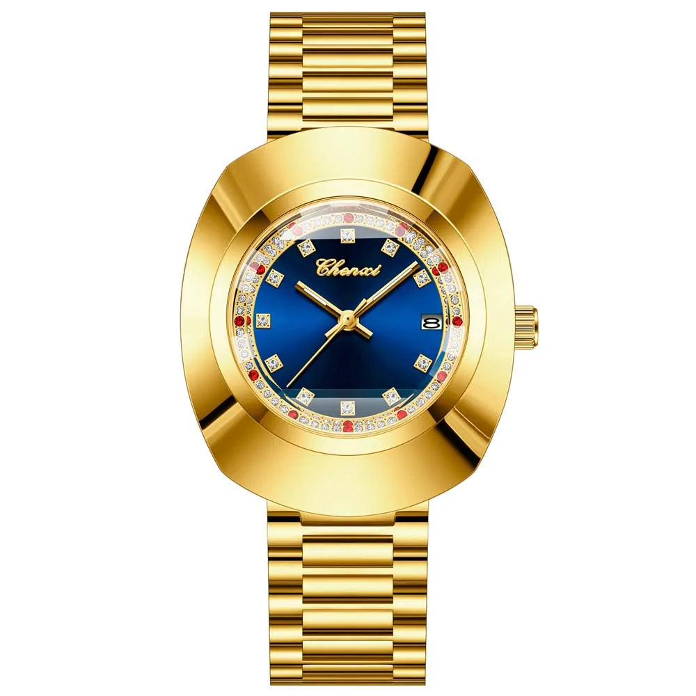 CHENXI Couple's Matching Quartz Watches Gold-Tone High-Fashion Diamond-Studded Waterproof Steel Bracelet Timepieces
