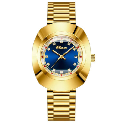 CHENXI Couple's Matching Quartz Watches Gold-Tone High-Fashion Diamond-Studded Waterproof Steel Bracelet Timepieces