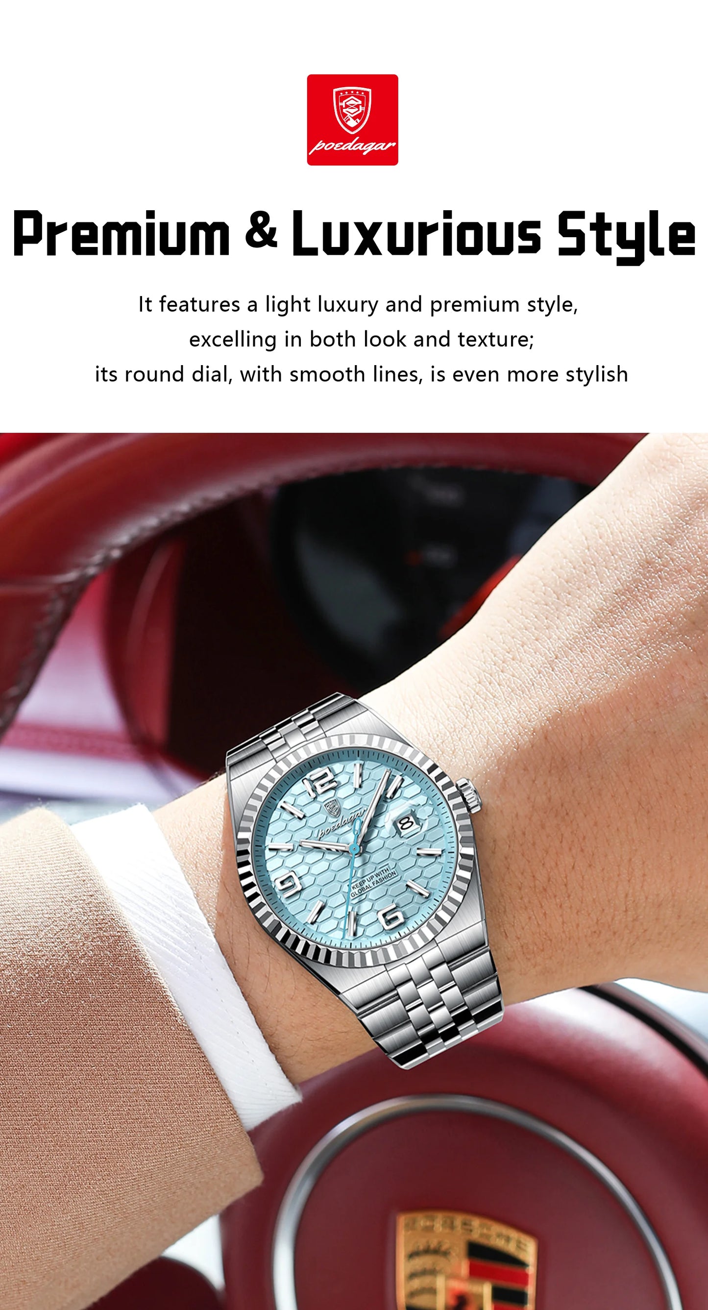 POEDAGAR Fashion Exquisite Men Wristwatches Waterproof Luminous Date Luxury Man Watch Stainless Steel Quartz Men's Watches Reloj