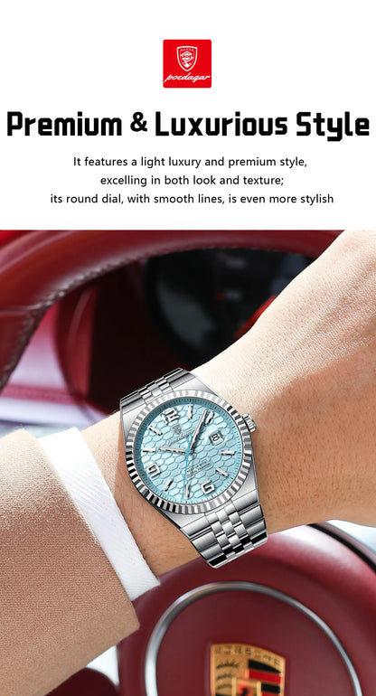 POEDAGAR Fashion Exquisite Men Wristwatches Waterproof Luminous Date Luxury Man Watch Stainless Steel Quartz Men's Watches Reloj