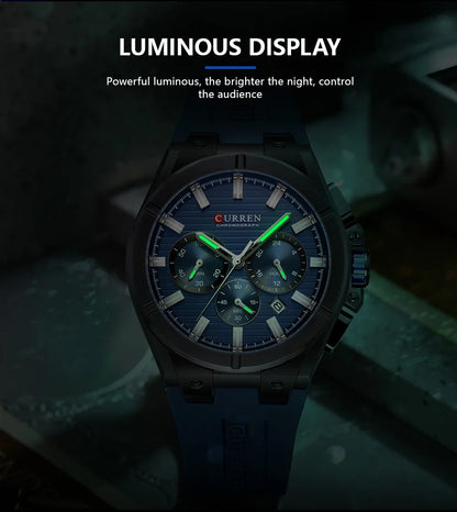 CURREN 8487 Casual Men's Quartz Wristwatch Multifunctional Chronograph Calendar Outdoor Sports Luminous Fashion Watches for Man
