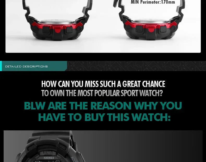SKMEI 1243 Men Multifunction 5Bar Waterproof PU Strap LED Display Watches Chrono Digital Watch reloj hombre Outdoor Sport Watch