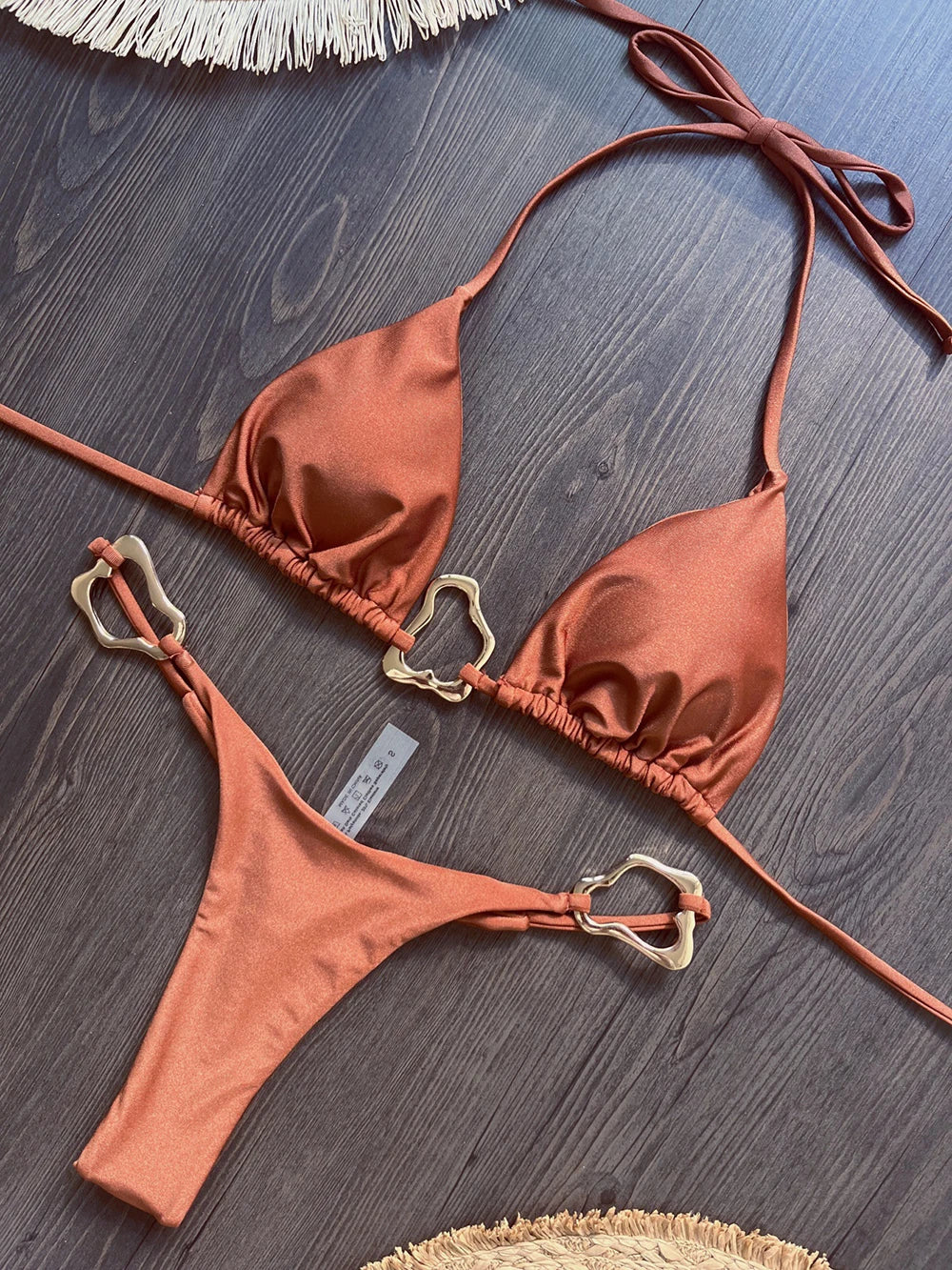 Sexy Solid Color Halter Lace-up Low Waist Bikini Set Women's Two Pieces Triangle Thong Swimsuit Bathing Suit Brazilian Biquinis