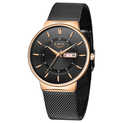 LIGE Mens Watches Top Brand Luxury Waterproof Ultra Thin Date Clock Male Steel Strap Casual Quartz Watch Men Sports Wrist Watch