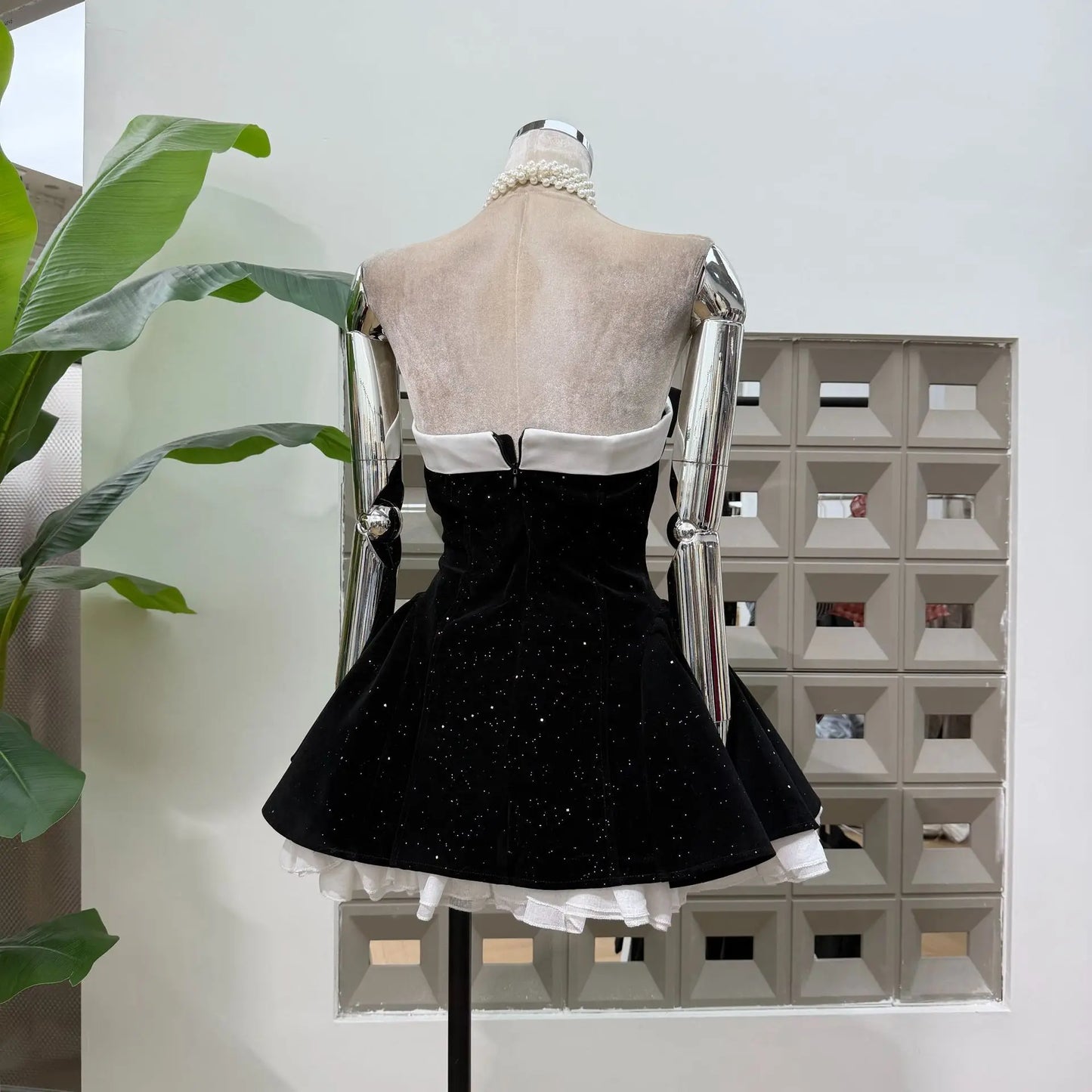 Women Sexy Strapless Backless Polka Dot Bow A Line Dress Party Birthday Evening Ball Gowns Nightclub Show Wear Fashion Vestido