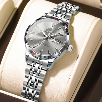 POEDAGAR Elegant Woman Watch Waterproof Luminous Date Week Ladies Wristwatch Stainless Steel Quartz Fashion Women's Watches Gift