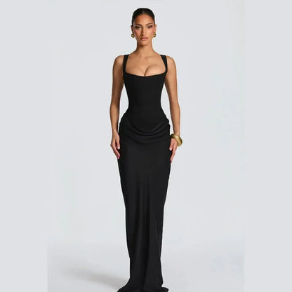 Sexy Luxury Pleated Sling Long Dress Women Elegant Solid Sleeveless Slim Fit Maxi Dresses 2026 Shinny Daily Lady Vestidos New