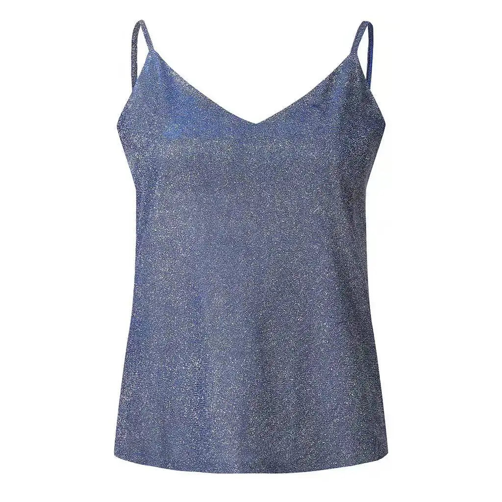 Sexy Wrap Deep V Neck Cut Out Loose Shiny Halter Crop Tops Women Tank Top Camisole Female Sleeveless Cropped Vest
