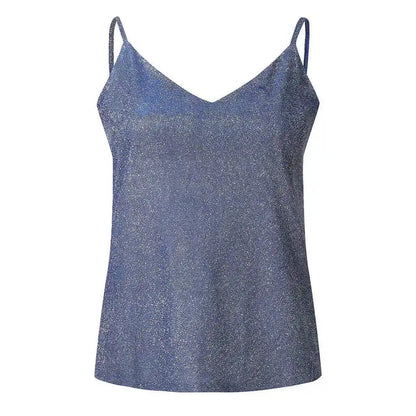 Sexy Wrap Deep V Neck Cut Out Loose Shiny Halter Crop Tops Women Tank Top Camisole Female Sleeveless Cropped Vest