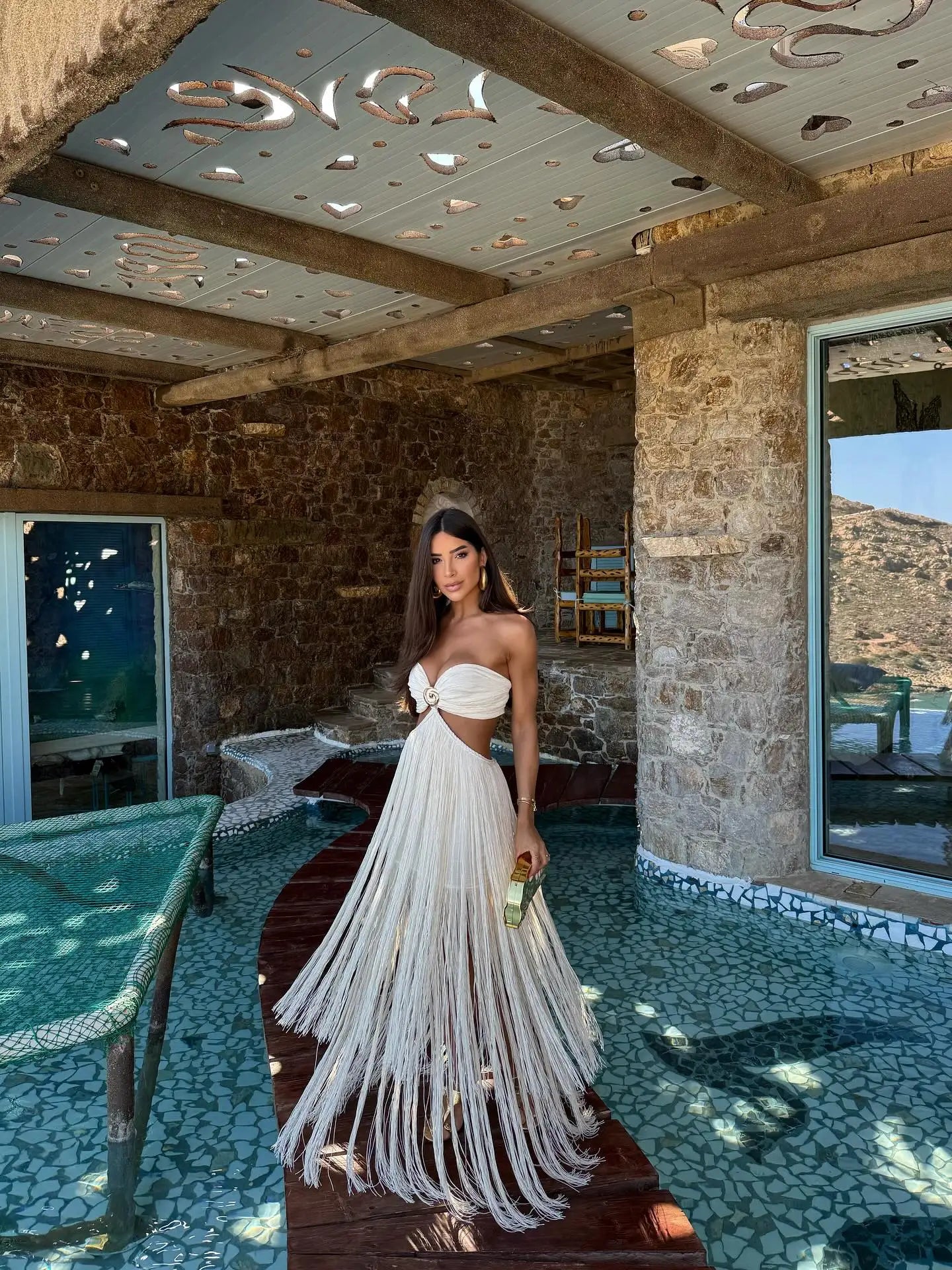 Women Fashion Off Shouler Tassels Long Skirt Set Sexy To Foots White Dresses Set Party Gown Clothing Female Beachwear Getways