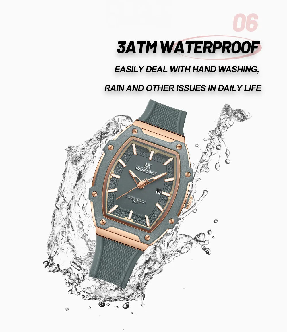 NAVIFORCE Elegant Ladies' Watch Fashion Luminous Pointer 3ATM Waterproof Calendar Display Silicone Strap Women's Quartz Watches