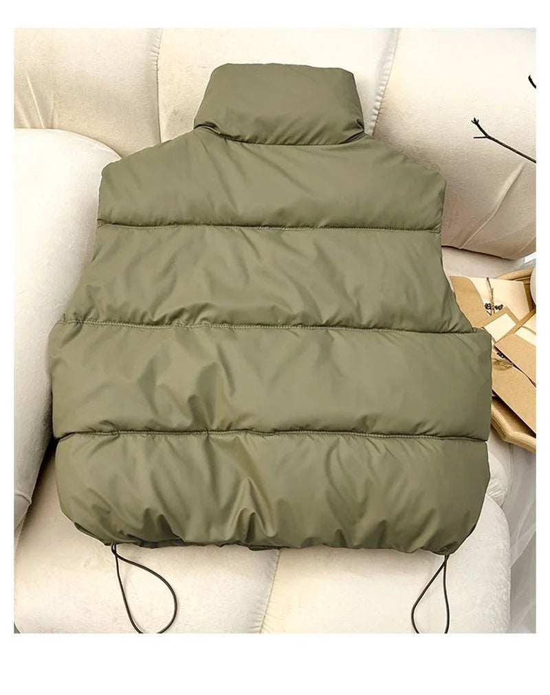 Winter Down Cotton Vest Jacket Women's 2025 New Sleevele Stand Parkas Warm Short Vest Coat Female Waistcoat Overcoat Ladies Tops