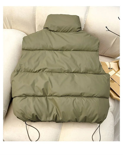 Winter Down Cotton Vest Jacket Women's 2025 New Sleevele Stand Parkas Warm Short Vest Coat Female Waistcoat Overcoat Ladies Tops