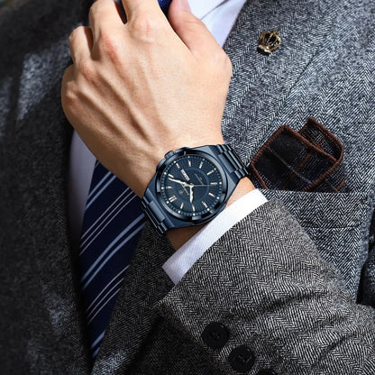 POEDAGAR Top Business Men's Watches Stainless Steel Waterproof Luminous Man Watch Date Week Quartz Casual Fashion Men Wristwatch