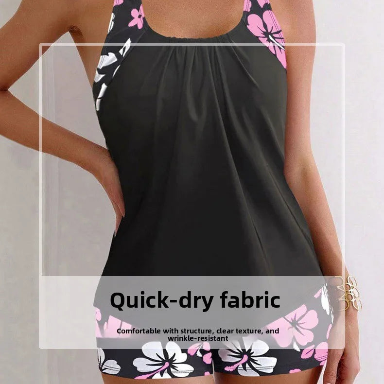 2025 New Women's Conservative Quick Dry Print Bikini Bottoms High Waist Floral Polyester Swimsuit Triangle Panty Cross Border
