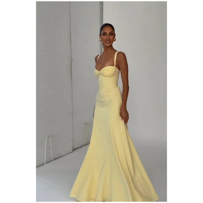 Lady Sexy Strapless Split Solid Pleated Dress Women Chic Backless High Waist Off-shoulder Dresses 2026 New Evening Party Gowns