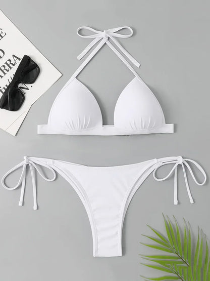 2025 Halter Bra Cup Bikini Women Swimsuit Female Push Up Swimwear Two Pieces Bikini set Brazilian Bather Bathing Suit Swim Lady