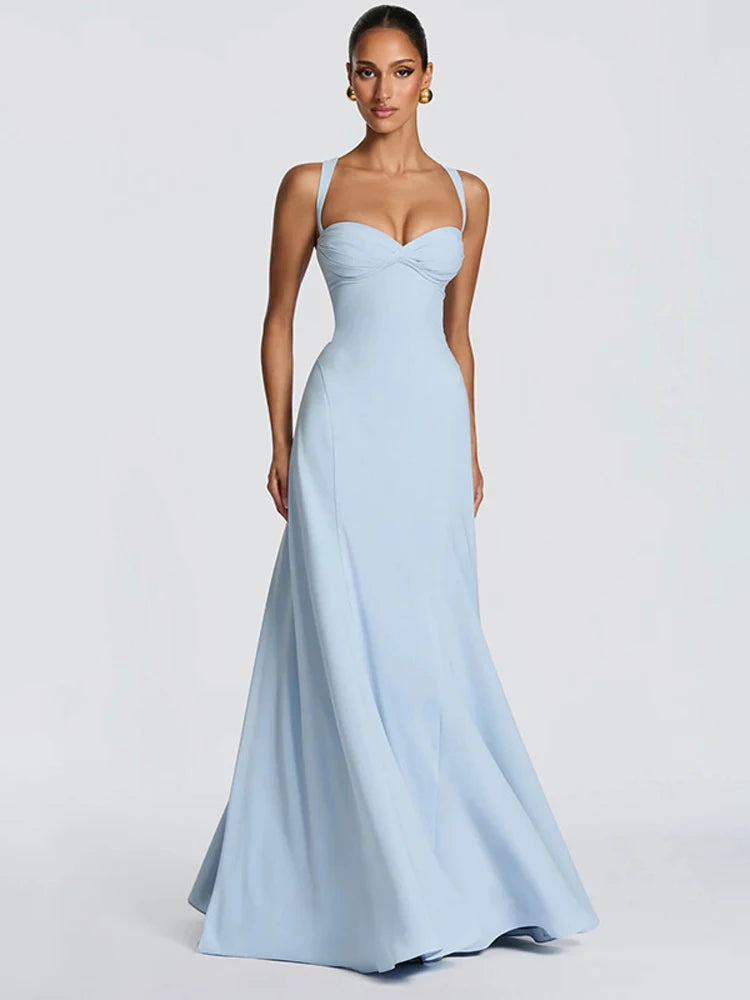 Lady Sexy Strapless Split Solid Pleated Dress Women Chic Backless High Waist Off-shoulder Dresses 2026 New Evening Party Gowns