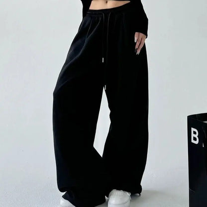 2025 New Harajuku Wide Leg Sweatpants Women Streetwear Baggy Oversize Gray Sports Pants Woman Drawstring Casual Joggers Trousers