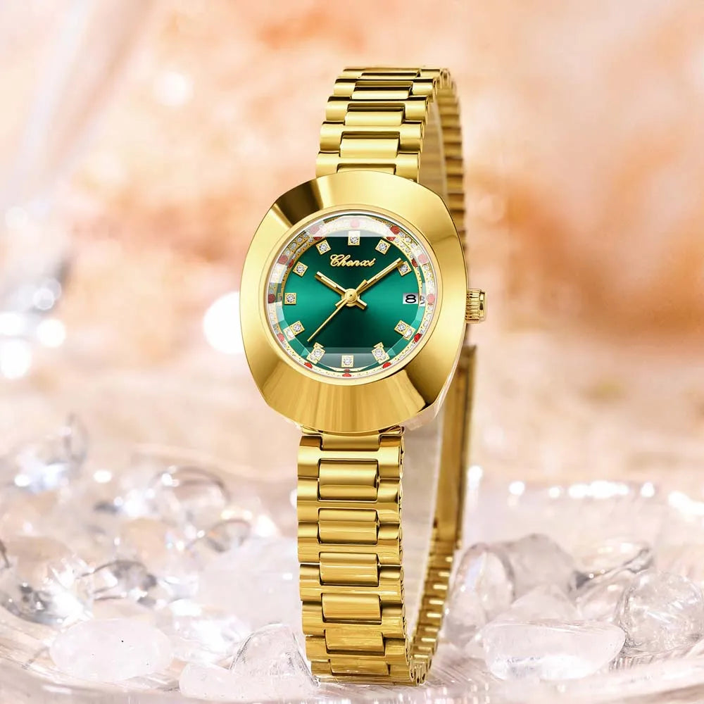 CHENXI Couple's Matching Quartz Watches Gold-Tone High-Fashion Diamond-Studded Waterproof Steel Bracelet Timepieces