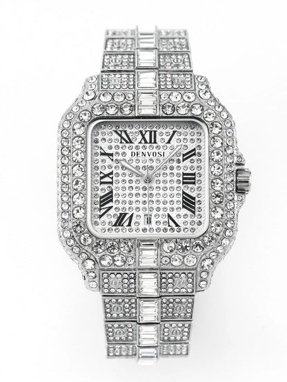 Luxury diamond watches for men Hip Hop Style Bling Bling Iced Out Wristwatch Fashion Square Stainless Steel Waterproof Clock 202
