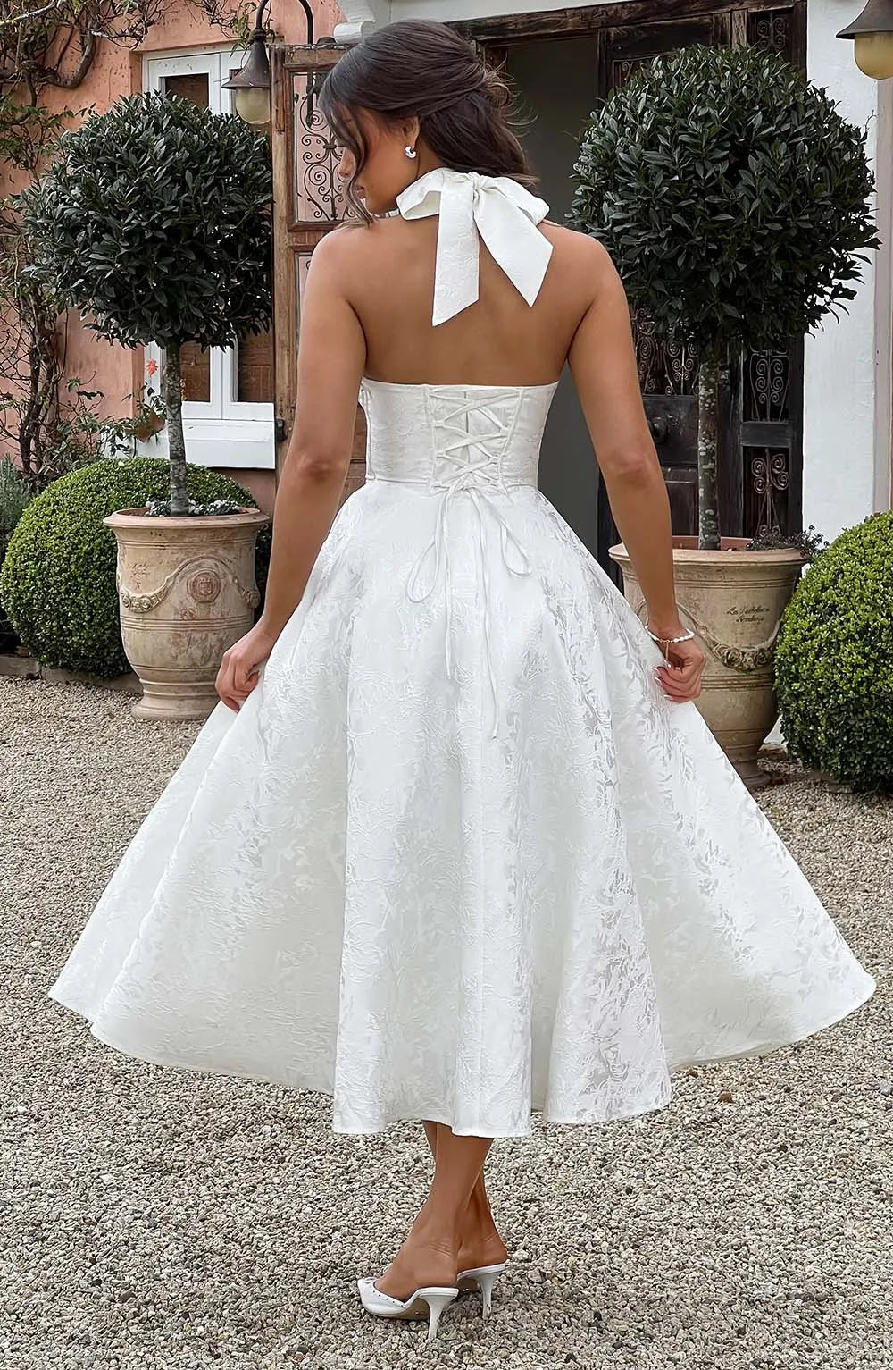 Solid Backless Lace Up A-line Dress Women Sleeveless Deep V-neck High Waist Pleated Midi Dresses Lady Evening Party Robes 2026