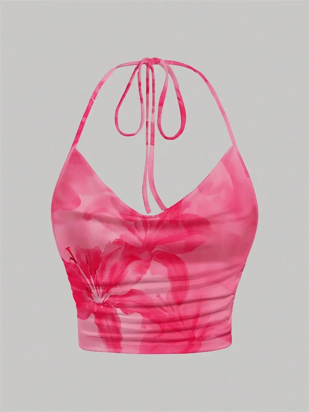 Tie-dye Floral Print Halter Top for Women Summer Y2K Clothes Sexy Backless Drape V-neck Crop Top Streetwear