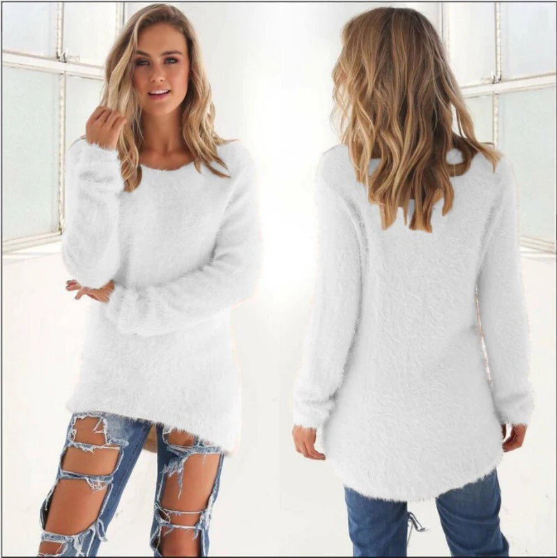 2025 Plus Size Women Warm Sweaters Solid Color O Neck Loose Knitted Pullover Long Sweater Casual Blouse Lady Oversize Clothing