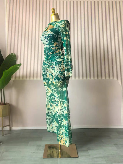 CM.YAYA Women Draped V-neck Cutout Front Ruched Stacked Bodycon Midi Long Maxi Dress 2025 Night Club Party Vestidos Sexy Dresses