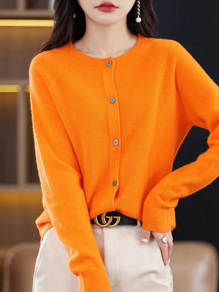 High-Grade Knit Sweater Crewneck Cardigan Coat Autumn And Winter New Middle-Aged And Elderly Women's Fashion ZD060