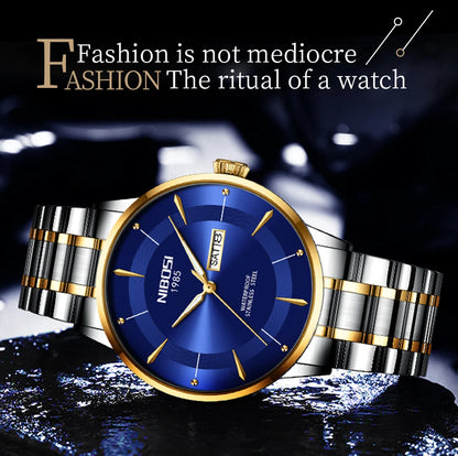 NIBOSI New Mens Watches Week Date Business Analog Quartz Dress Watches for Men Stainless Steel Waterproof Luminous Men Watches