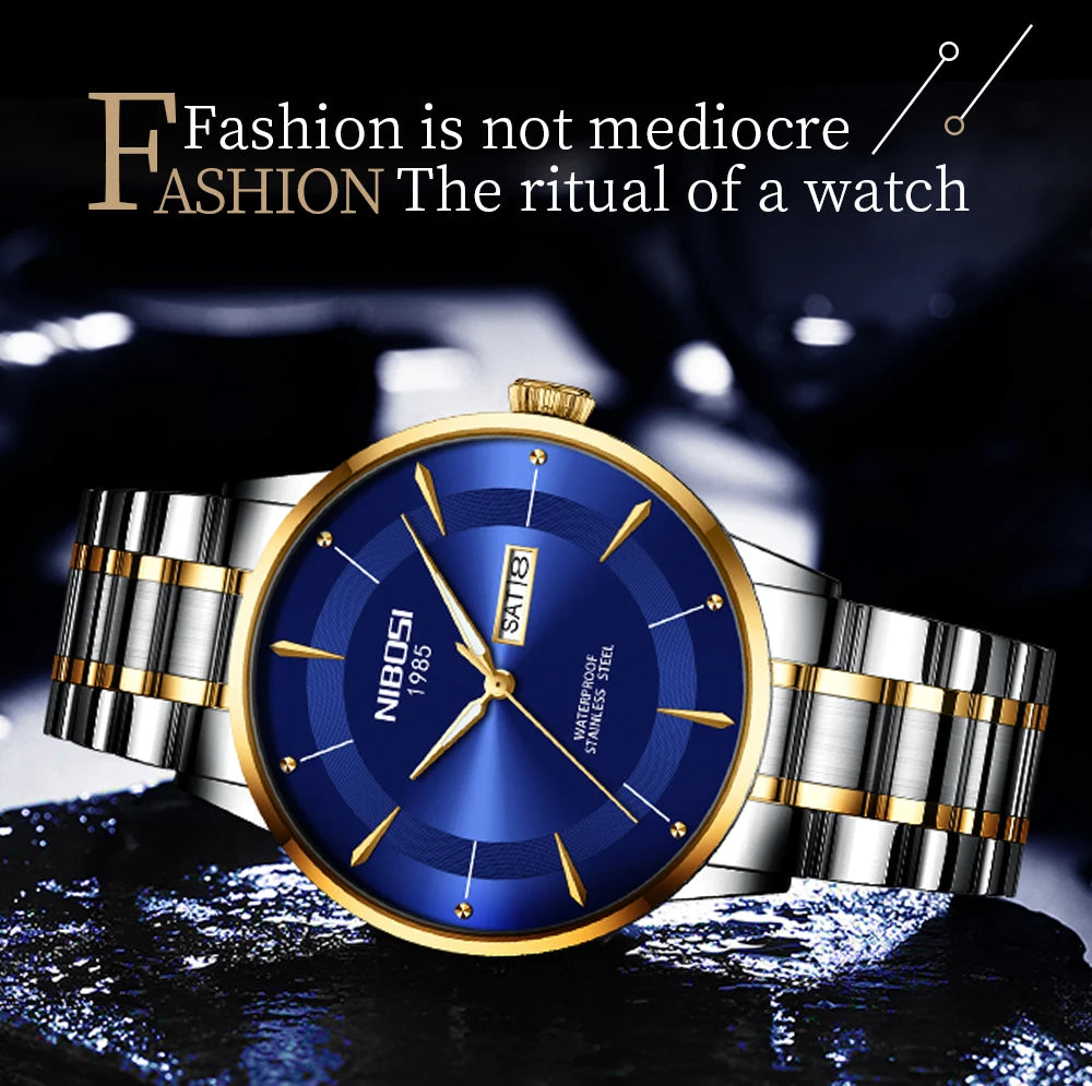 NIBOSI New Mens Watches Week Date Business Analog Quartz Dress Watches for Men Stainless Steel Waterproof Luminous Men Watches
