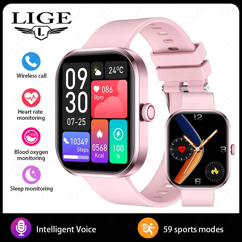 LIGE Fashion Smart Watches Women Bluetooth Call Women‘s Health Monitor Heart Rate Blood Pressure Fitness Digital Smartwatch Men