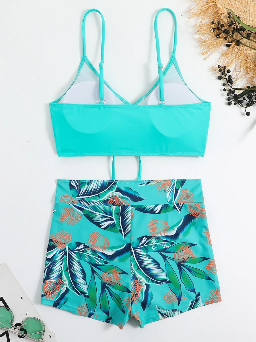 2026 Tie Dye Bikini Drawstring Swimsuit Women High Waist Shorts Swimwear Female Padded Bathing Suit Swimming Beachwear Summer