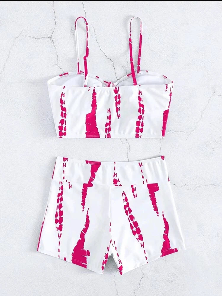 2026 Tie Dye Bikini Drawstring Swimsuit Women High Waist Shorts Swimwear Female Padded Bathing Suit Swimming Beachwear Summer
