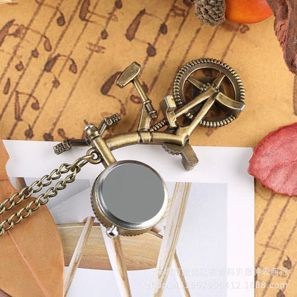 Silver Bronze Retro Bike Bicycle Design Pocket Key Ring Clip Clasp Bag Watch Quartz Watch Metal Deco Watches
