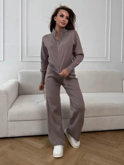 Blubelle Women's New Autumn Winter Zip Up Knit Set Trendy Slim Fit Cardigan Pants Chic Commuting Sweater Outfit
