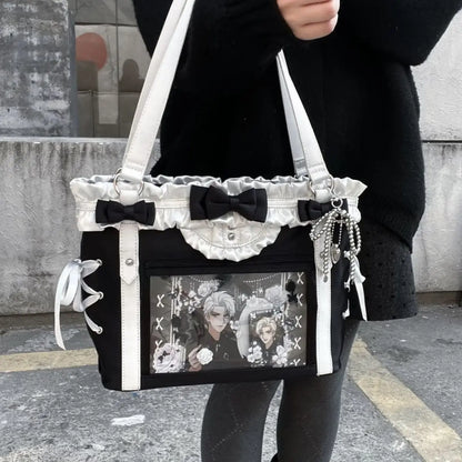 New Fashion Design for Girls Y2K Ulzzang Ita Bag Sweet Preppy Style Shoulder Bag for Women Large Capacity Ribbon Bow Tote Bag